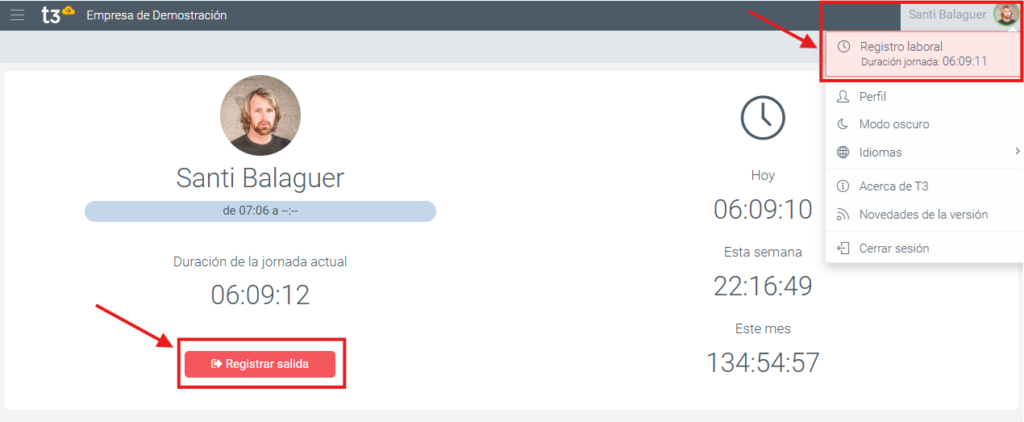Registro horario digital T3