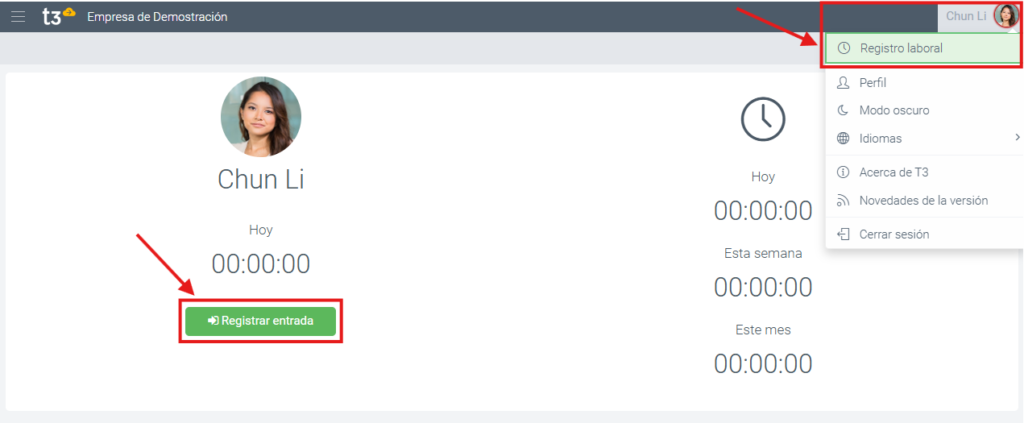 Registro horario digital T3